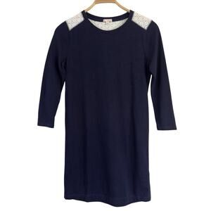 GAP Dress sz XS Navy Blue White Eyelets 100% COTTON Knit Casual 3/4 Sleeve